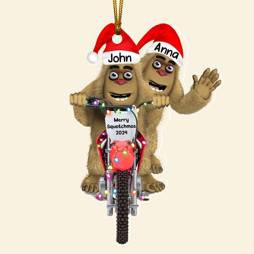 Personalized Bigfoot Motocross Christmas Ornament - Custom Names and Message