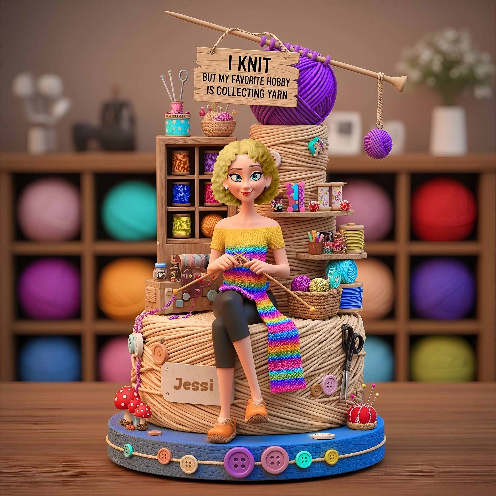 I Knit But My Favorite Hobby is Collecting Yarn - Personalized Acrylic Plaque for Knitting Lovers Shaped Plaques PopCulturePrints