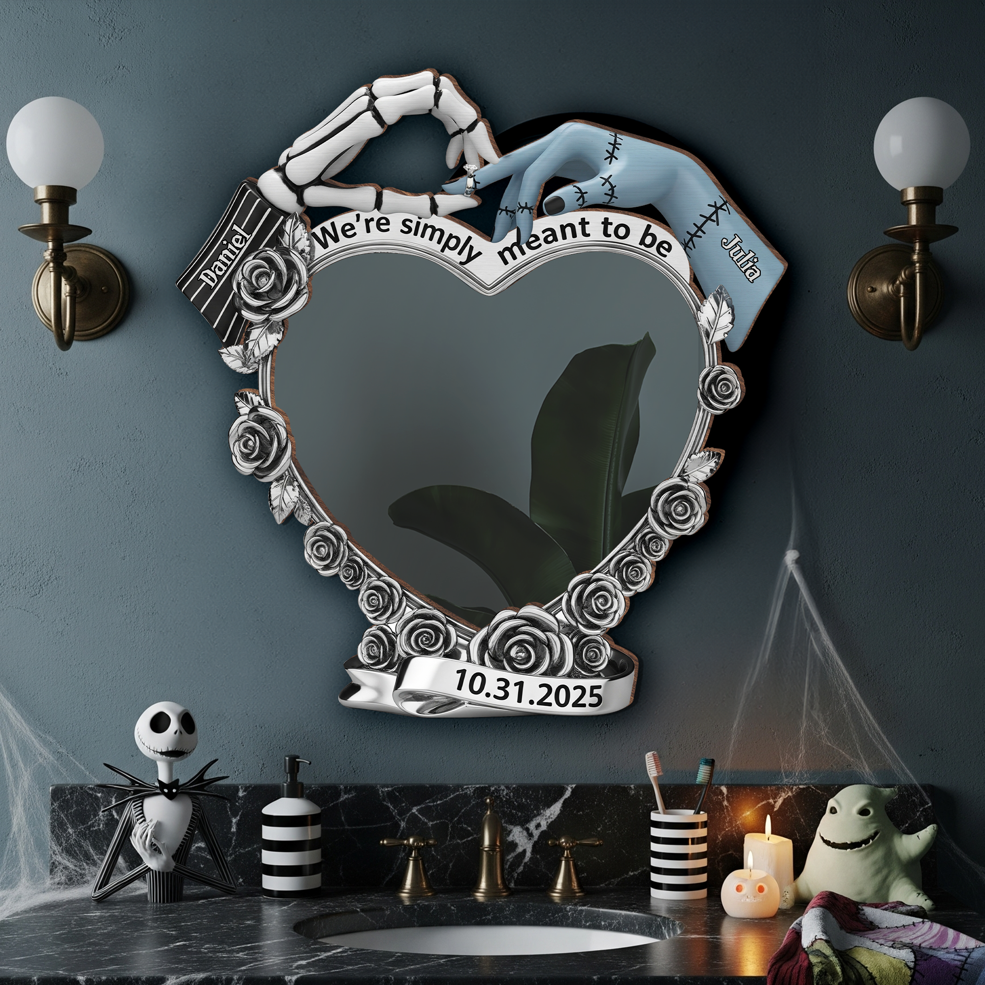We're Simply Meant to Be - Spooky Couple Personalized Wall Hanging Mirror Mirror PopCulturePrints