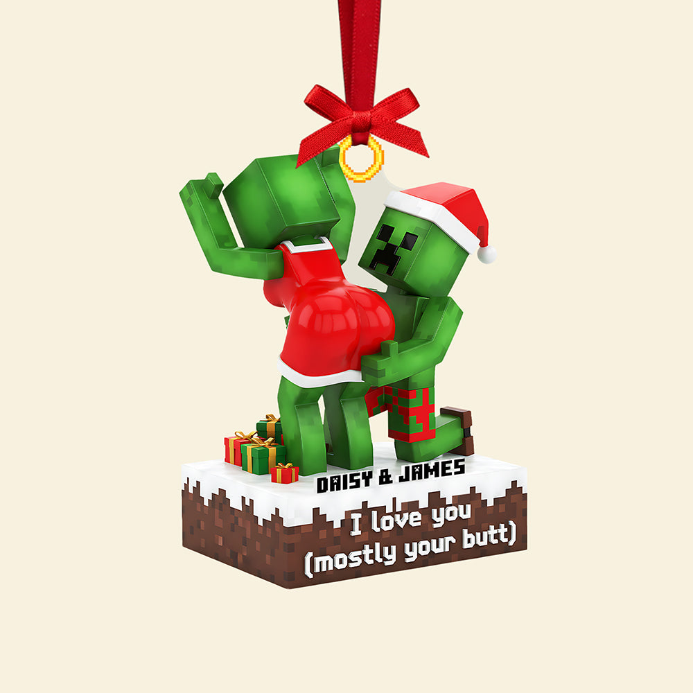 I Love You (Mostly Your Butt) - Personalized Lego Couple Acrylic Ornament Ornament PopCulturePrints