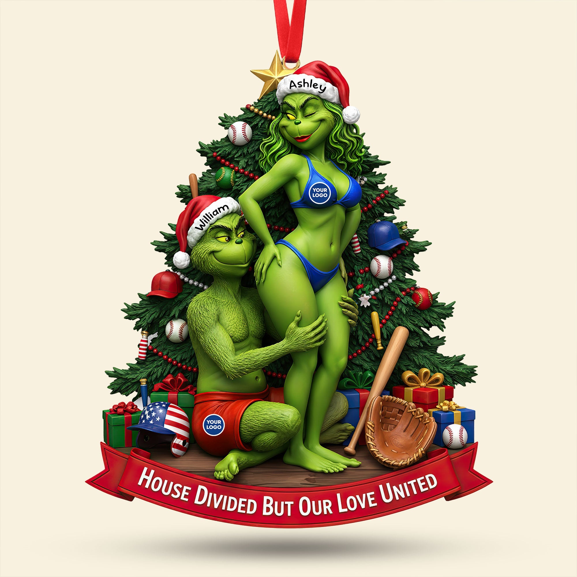 House Divided But Our Love United - Personalized Baseball Ornament for Couples Ornament PopCulturePrints