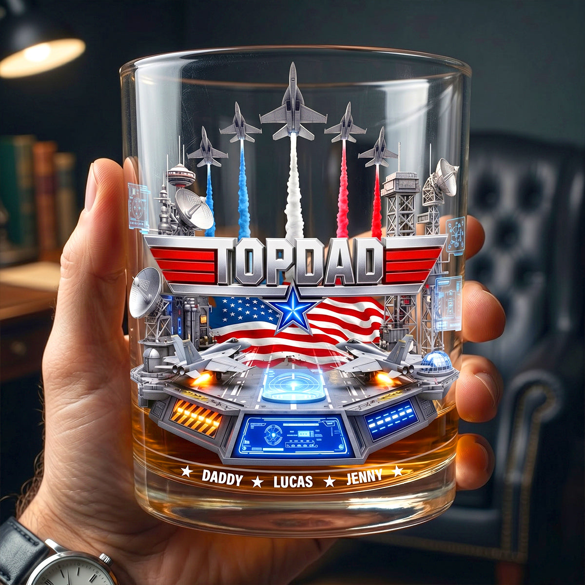 “The Best Dad Ever” - Personalized Sky Commander Round Glass - Custom Gift for Dads, Grandpas, and Father Figures Glass PopCulturePrints