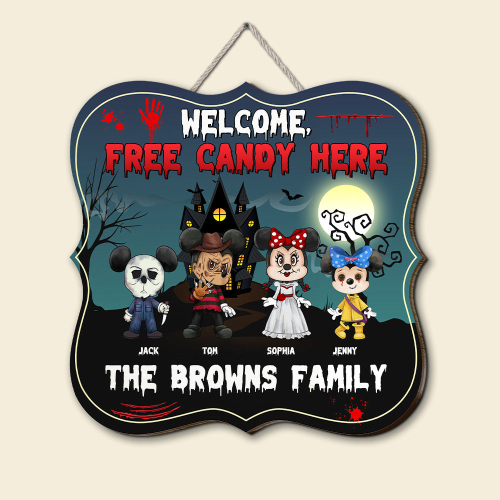Personalized Halloween Family Sign - Welcome Free Candy Wood Sign PopCulturePrints