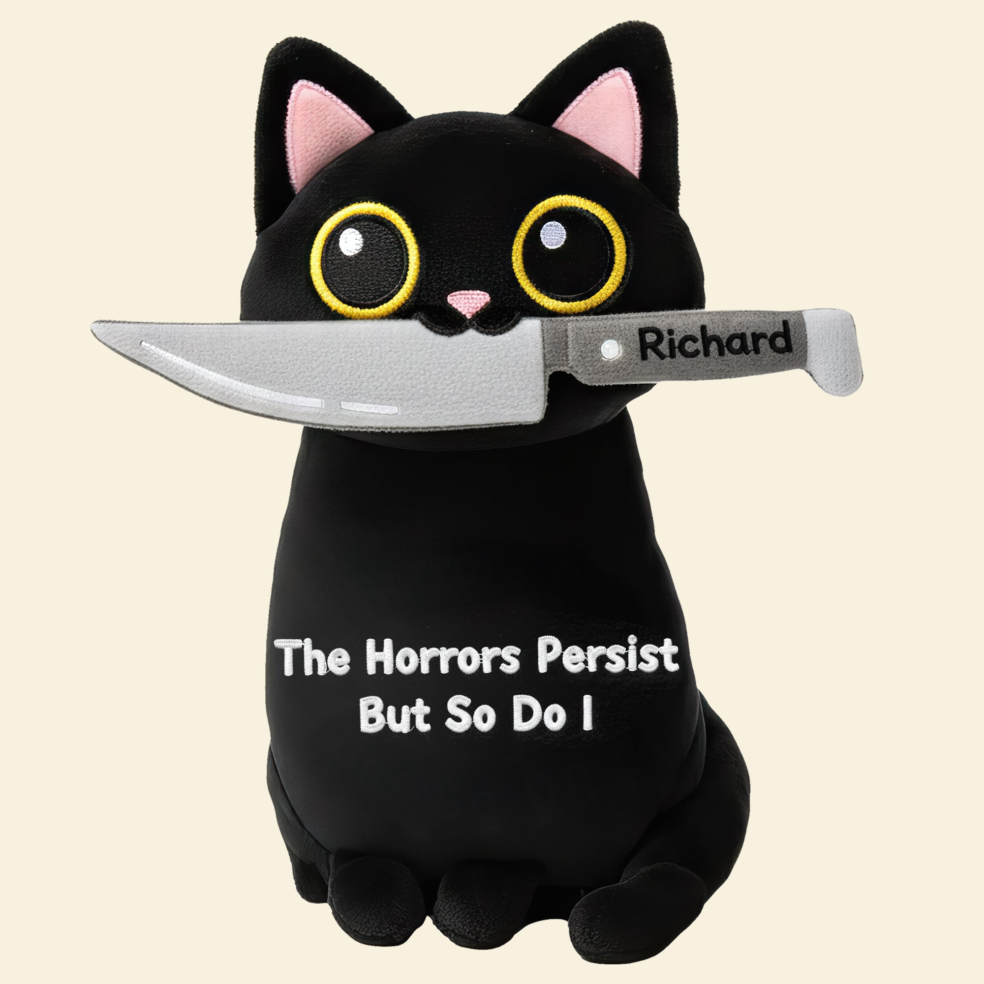 The Horrors Persist But So Do I - Black Cat Custom Shape Pillow - Personalized Gifts for Coworkers Pillow PopCulturePrints