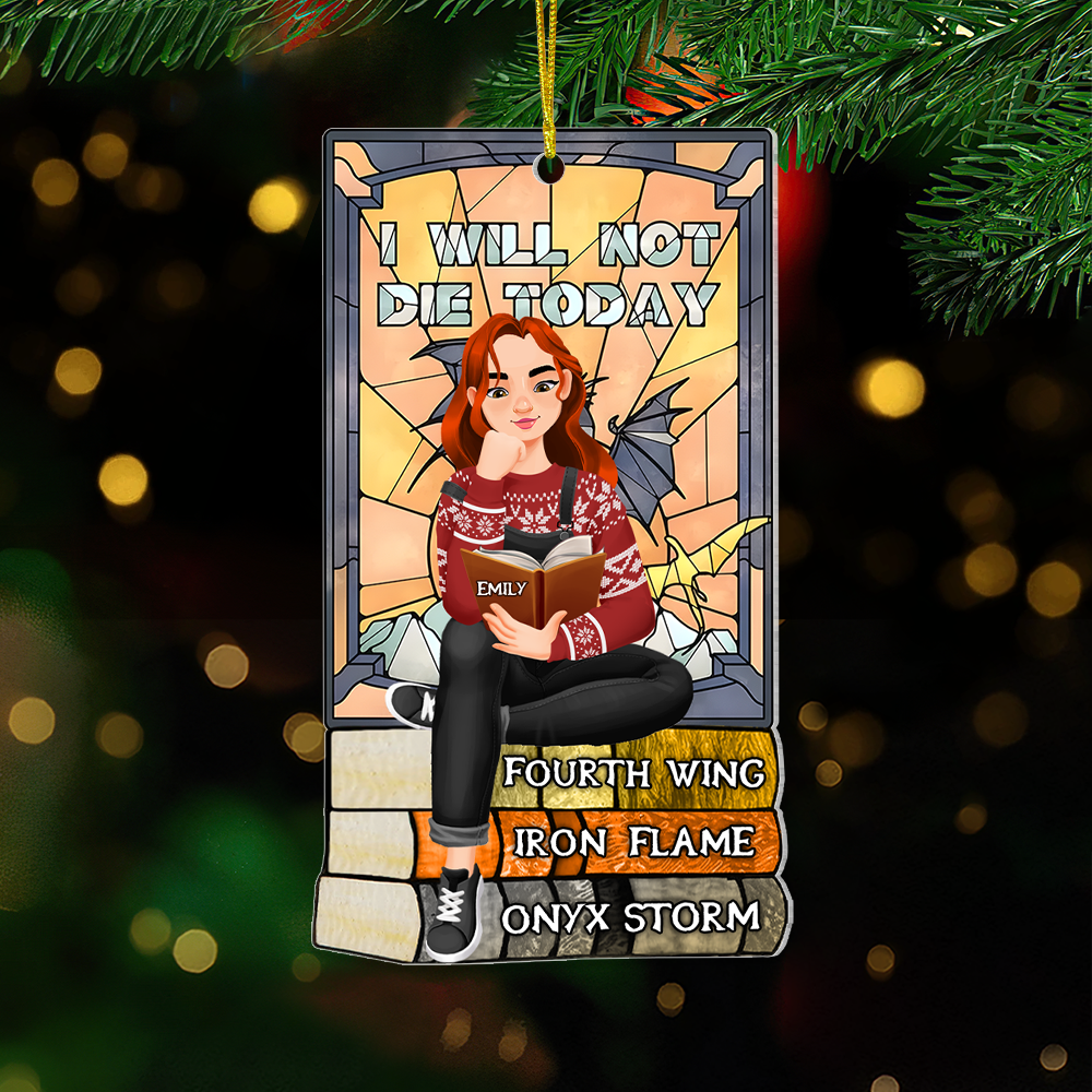 Personalized Ornament for Book Lovers - Girl Reading on Book Stack Ornament PopCulturePrints