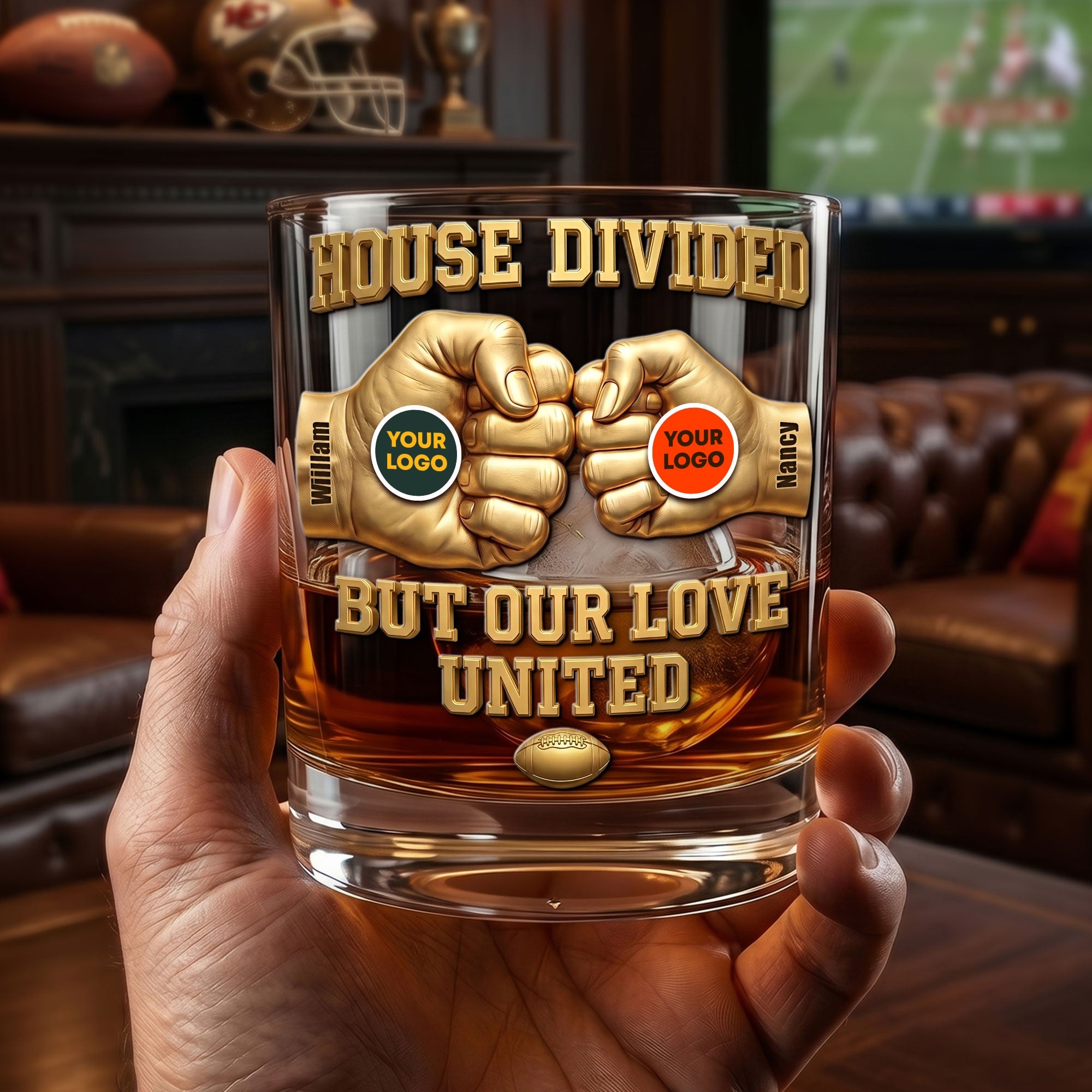 “House Divided but Our Love United” - Personalized Round Glass - Gift for Sports Fans, Couples, and Friends