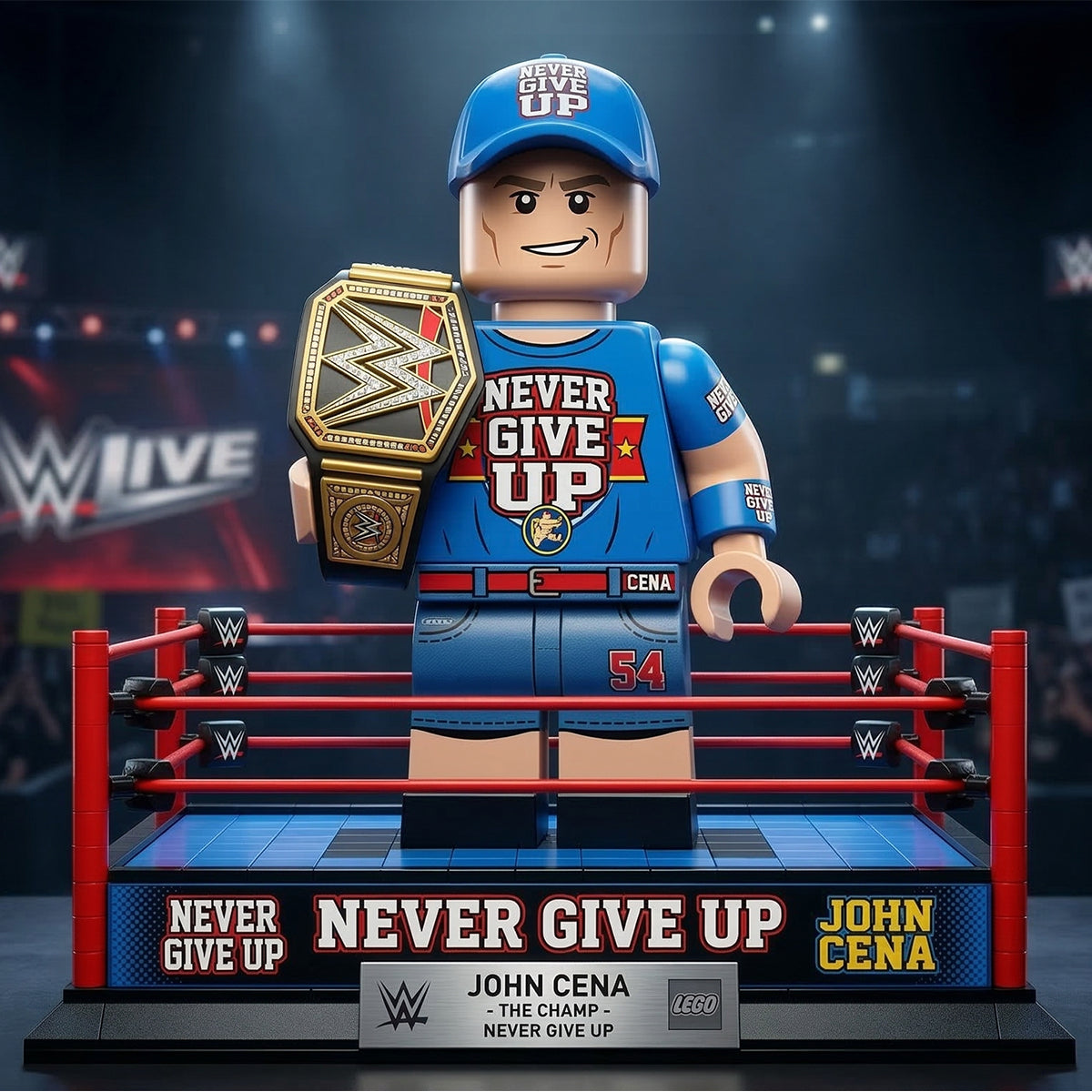 “Never Give Up” - Champion Wrestling Acrylic Plaque - Custom Personalized Gift for Wrestling Fans Shaped Plaques PopCulturePrints