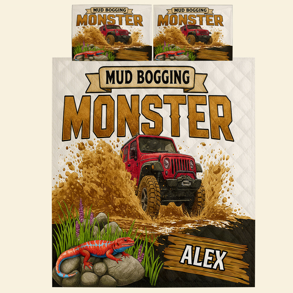 “Unleash the Adventure!” - Mud Bogging Quilt Bedding Set - Personalized Gift for Off-Road Lovers Bedding Set PopCulturePrints