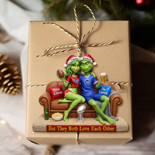Load image into Gallery viewer, &quot;But They Both Love Each Other&quot; - Sport Lover Green Monster Couple Ornament - Custom Personalized Gift for Couples Ornament PopCulturePrints
