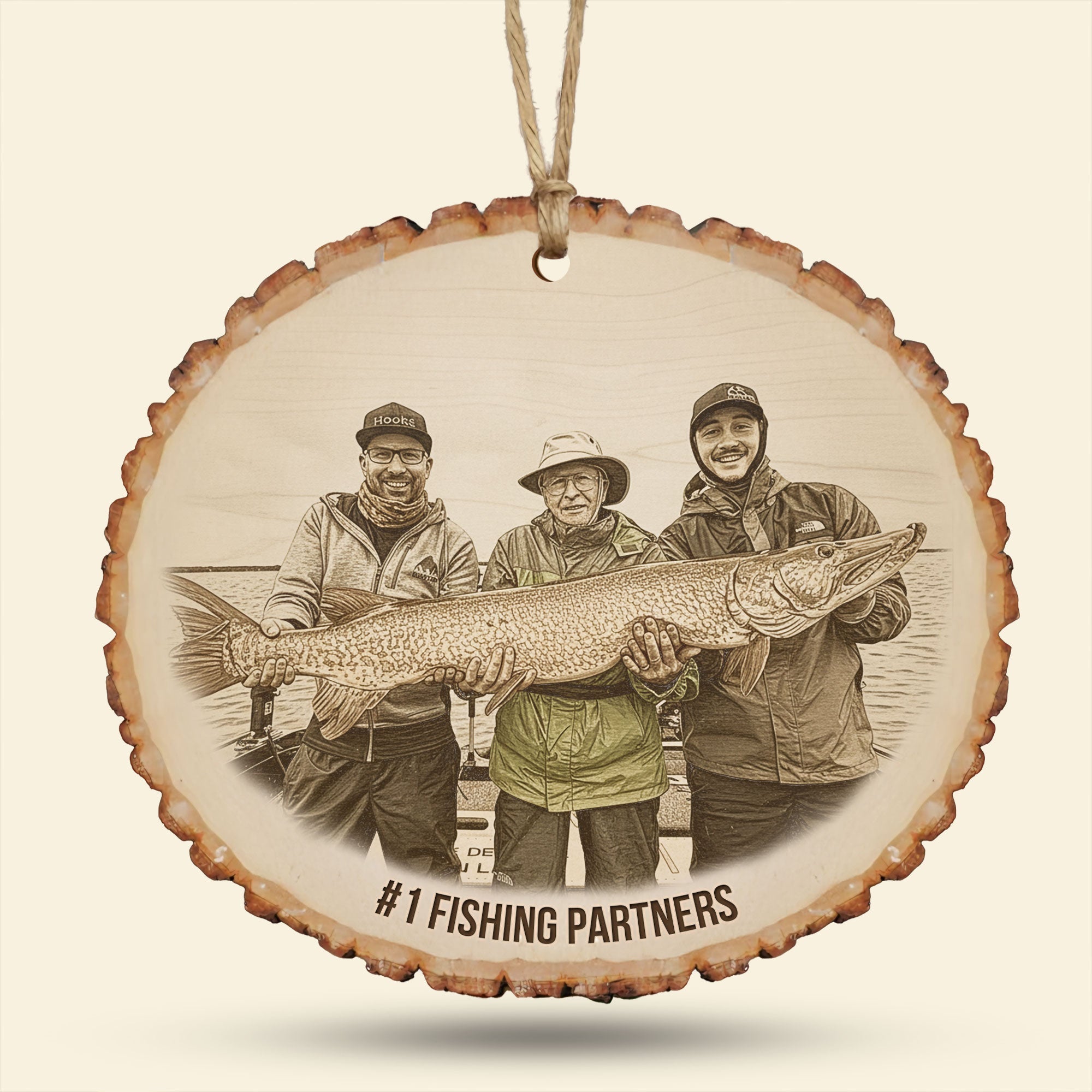 #1 Fishing Partners - Custom Photo Engraved Wood Ornament, Personalized Gift for Fishing Lovers Ornament PopCulturePrints