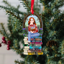 Load image into Gallery viewer, Personalized Christmas Ornament for Book Lovers - Girl Sitting on Books Ornament PopCulturePrints

