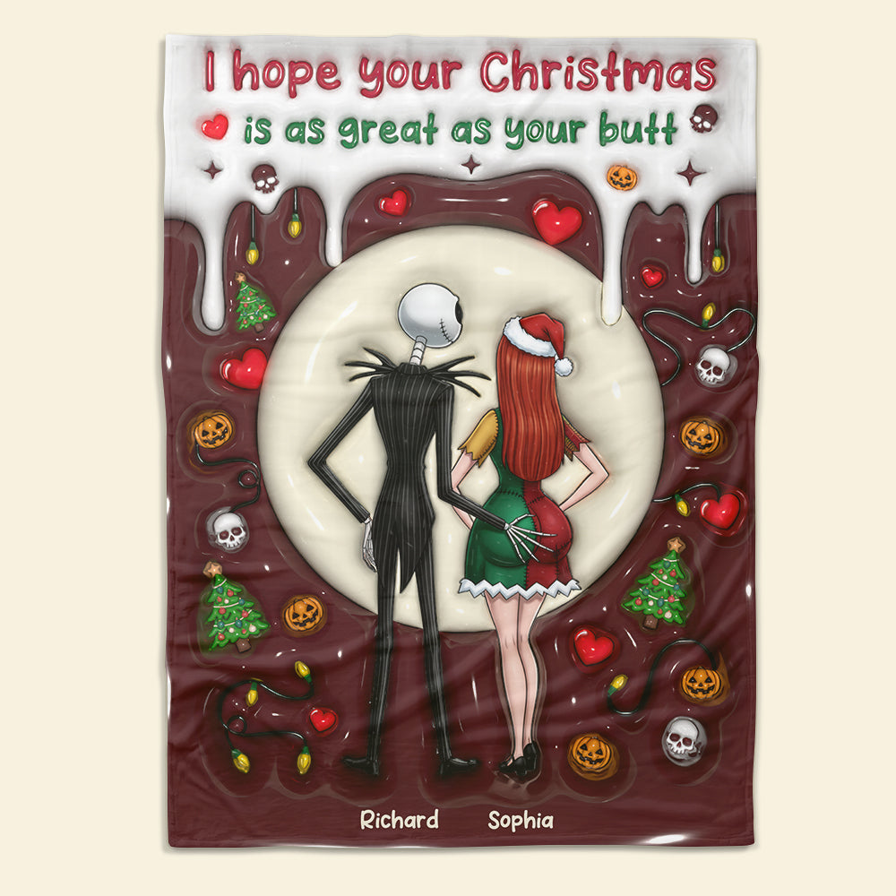 I hope your Christmas is as great as your butt - Naughty Couple Blanket, Personalized Gift for Couples Blanket PopCulturePrints