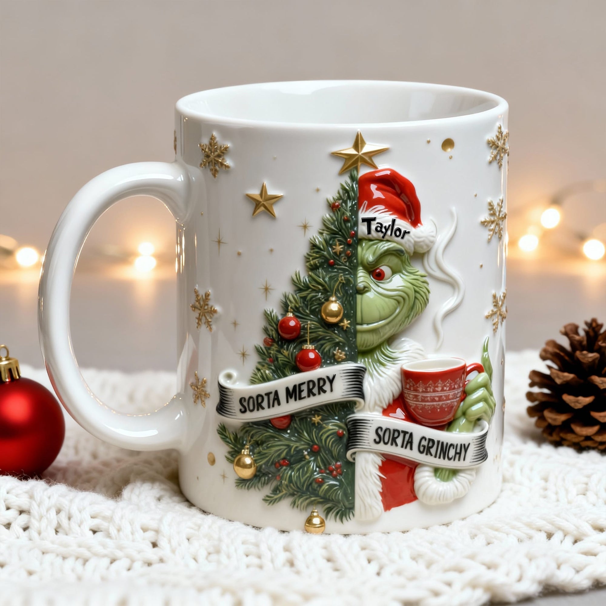 "Sorta Merry, Sorta Grinchy" - Personalized Annoyed Merry Spirit Mug for Holiday Cheer! Coffee Mug PopCulturePrints