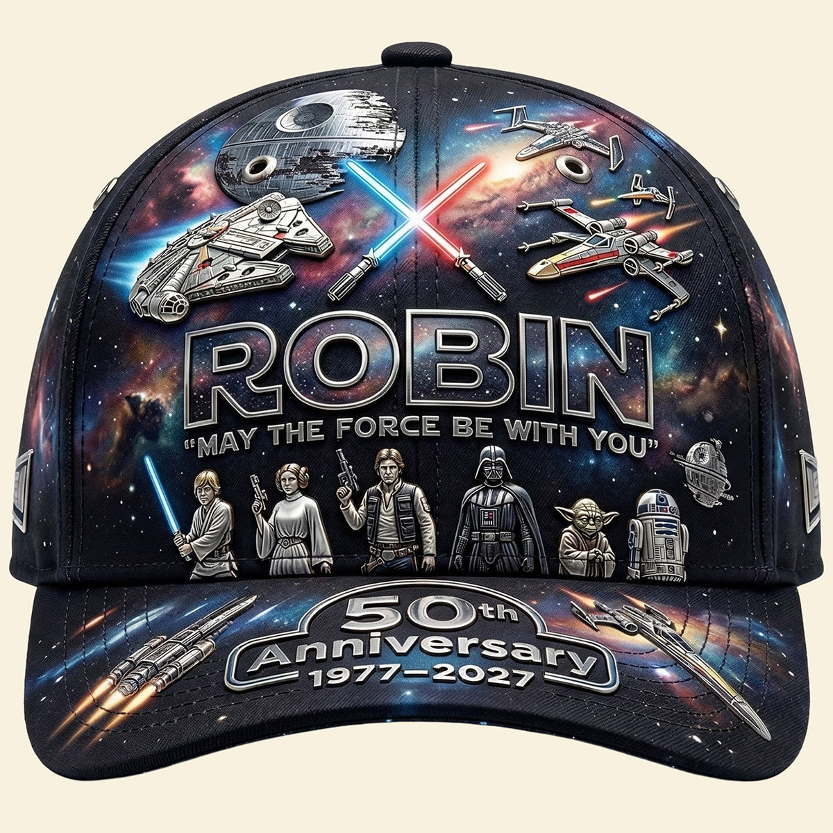 “May the Force Be With You” - 50th Anniversary Cosmic Classic Cap - Personalized Gift for Cosmic Lovers Caps PopCulturePrints