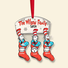 Load image into Gallery viewer, Personalized Family Christmas Ornament with Hanging Socks - Festive 2024 Design Ornament PopCulturePrints
