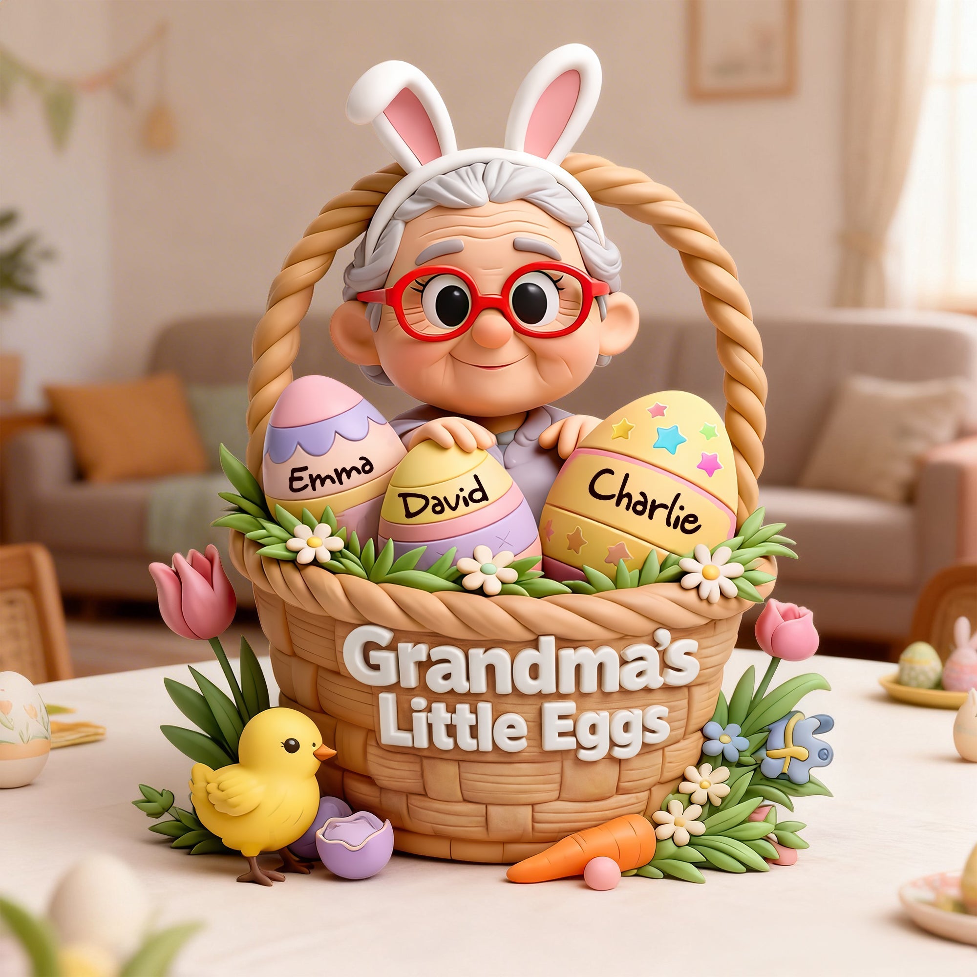 “Grandma’s Little Eggs” - Personalized Easter Plaque for Grandma - Unique Gift for Grandmothers and Family Shaped Plaques PopCulturePrints