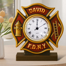 Load image into Gallery viewer, “Time to Honor Heroes” - Firefighter Desk Clock Plaque - Personalized Gift for Firefighters, All Occasion Clock Plaques PopCulturePrints
