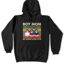 Load image into Gallery viewer, Boy Mom - Less Drama Than Girls - Personalized T-Shirt for Moms, Grandmas &amp; More T-shirt PopCulturePrints
