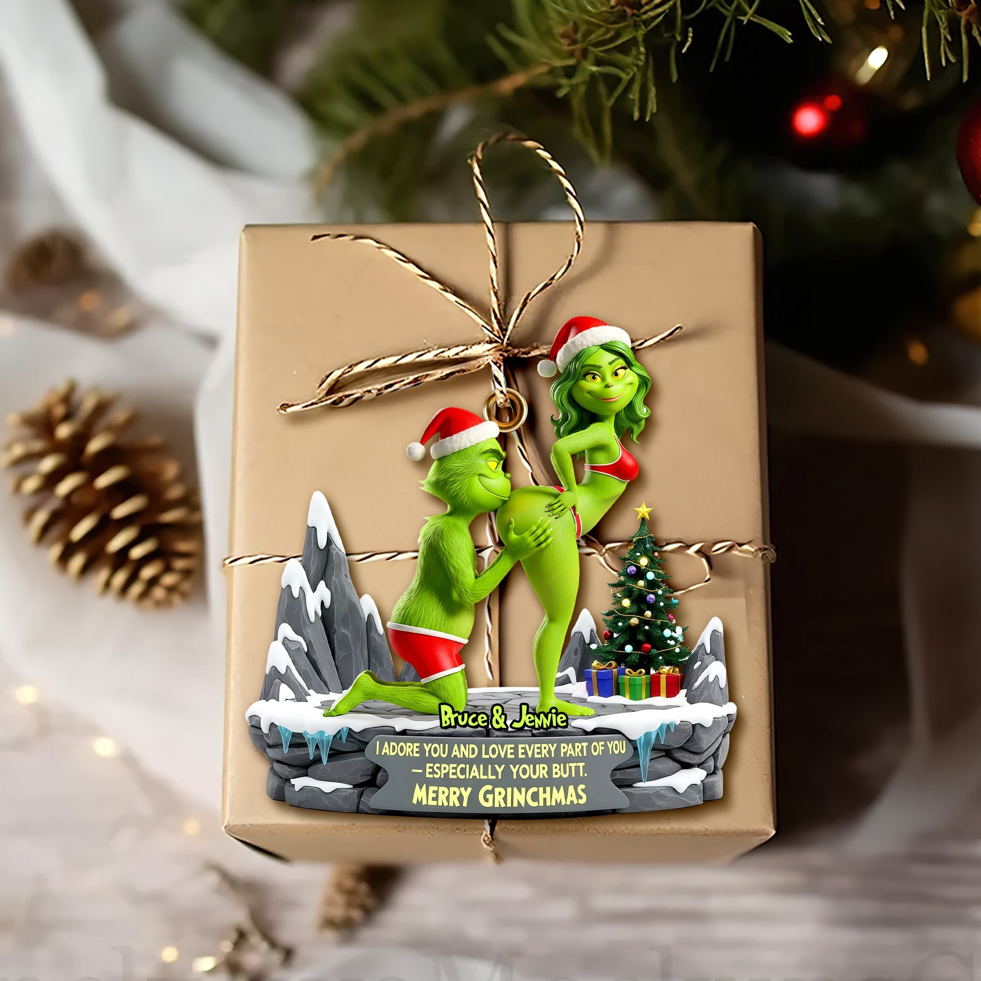 I Adore You - Playful Green Couples Ornament | Personalized Gift for Couples Ornament PopCulturePrints