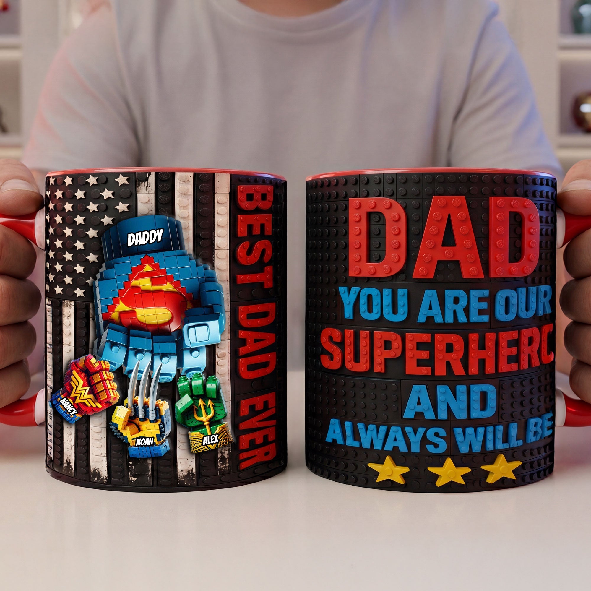 Best Dad Ever! Personalize Your Dad’s Little Crew Fist Bump Accent Mug - Unique Gift for Dads, Grandpas, and Father Figures Coffee Mug PopCulturePrints