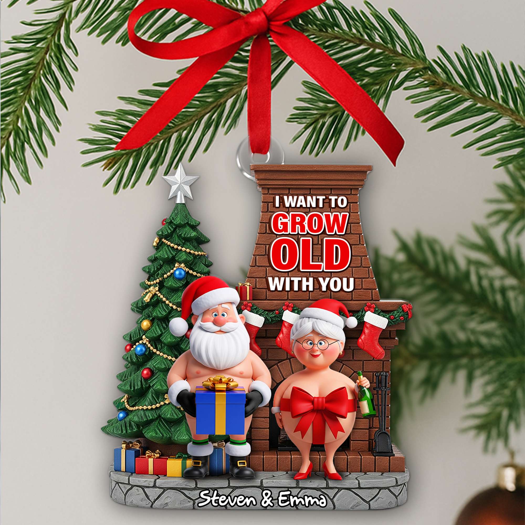 Funny Old Couple Ornament - "I Want to Grow Old With You" - Personalized Christmas Gift for Couples Ornament PopCulturePrints
