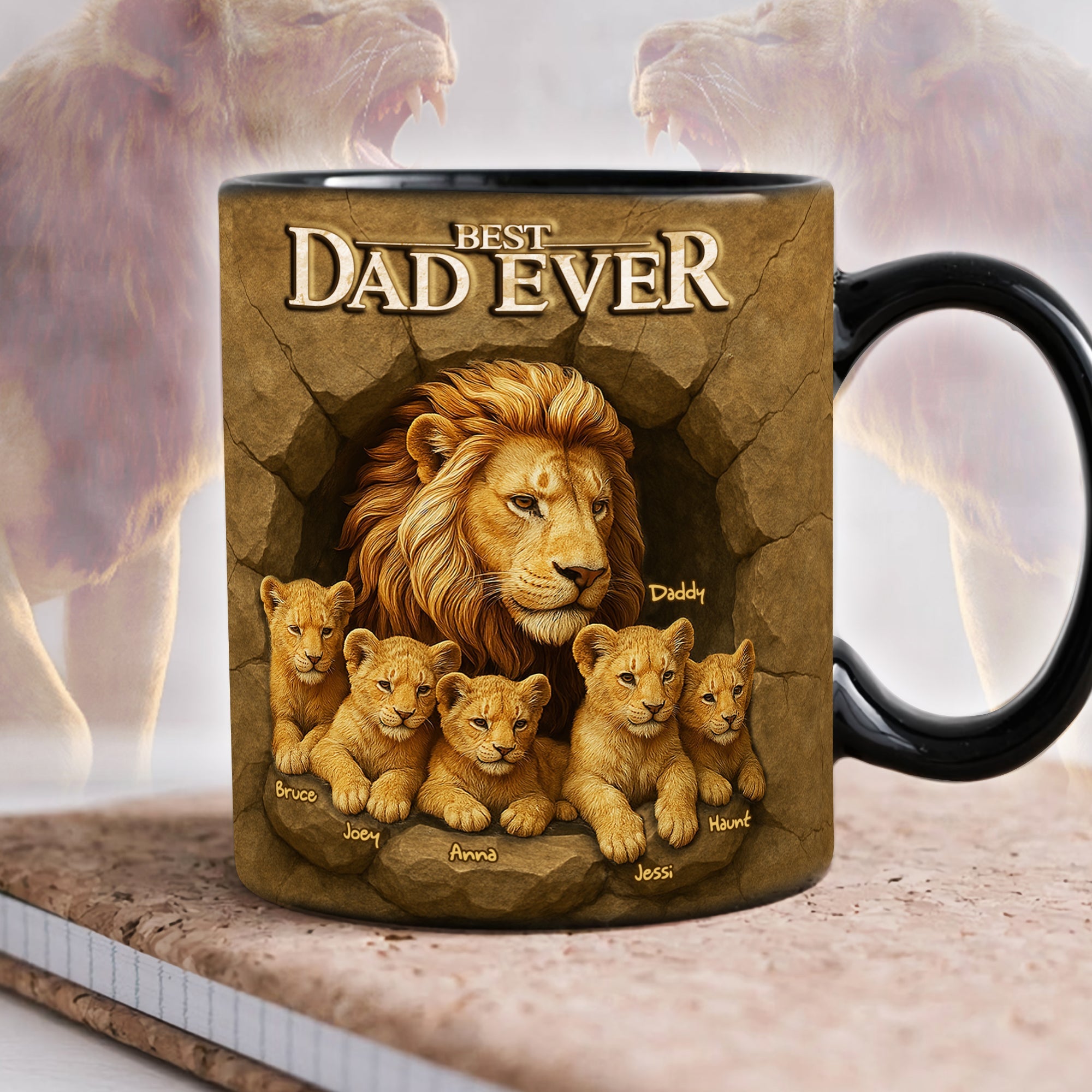 “Best Dad Ever” – Personalized Lion Dad Coffee Mug – Perfect Gift for Dads and Grandpas Coffee Mug PopCulturePrints
