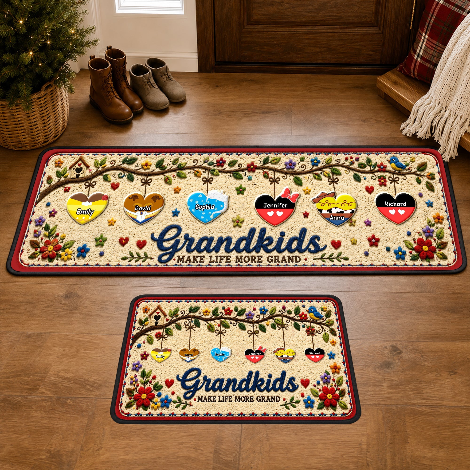 “Make Life More Grand” - Lovely Hearts Grandkids Runner Rug - Personalized Gift for Family Doormat PopCulturePrints
