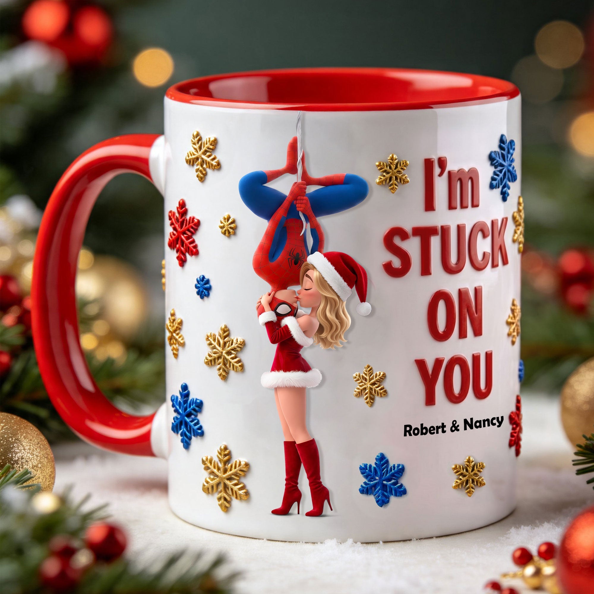 I'm Stuck On You - Personalized Love Story Christmas Accent Mug for Couples