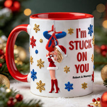 Load image into Gallery viewer, I'm Stuck On You - Personalized Love Story Christmas Accent Mug for Couples
