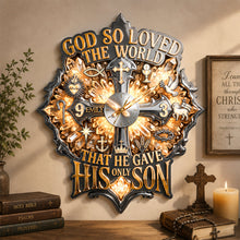 Load image into Gallery viewer, God So Loved The World - Personalized Faith &amp; Grace Acrylic Wall Hanging Clock - Meaningful Gift for Christians, Friends, Family, and Loved Ones
