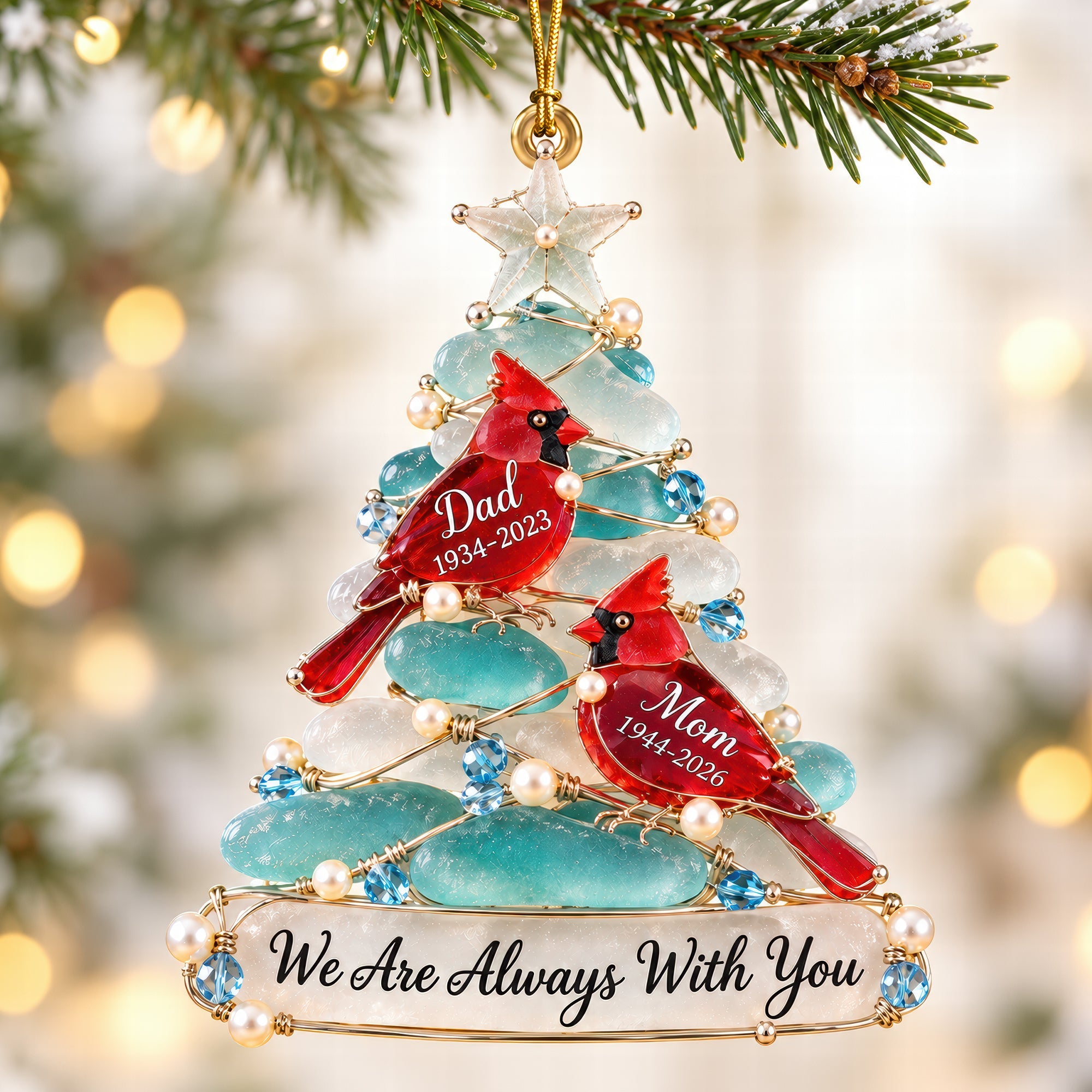 We Are Always With You - Personalized Heaven Cardinal Sea Glass Acrylic Ornament for Remembering Loved Ones Ornament PopCulturePrints