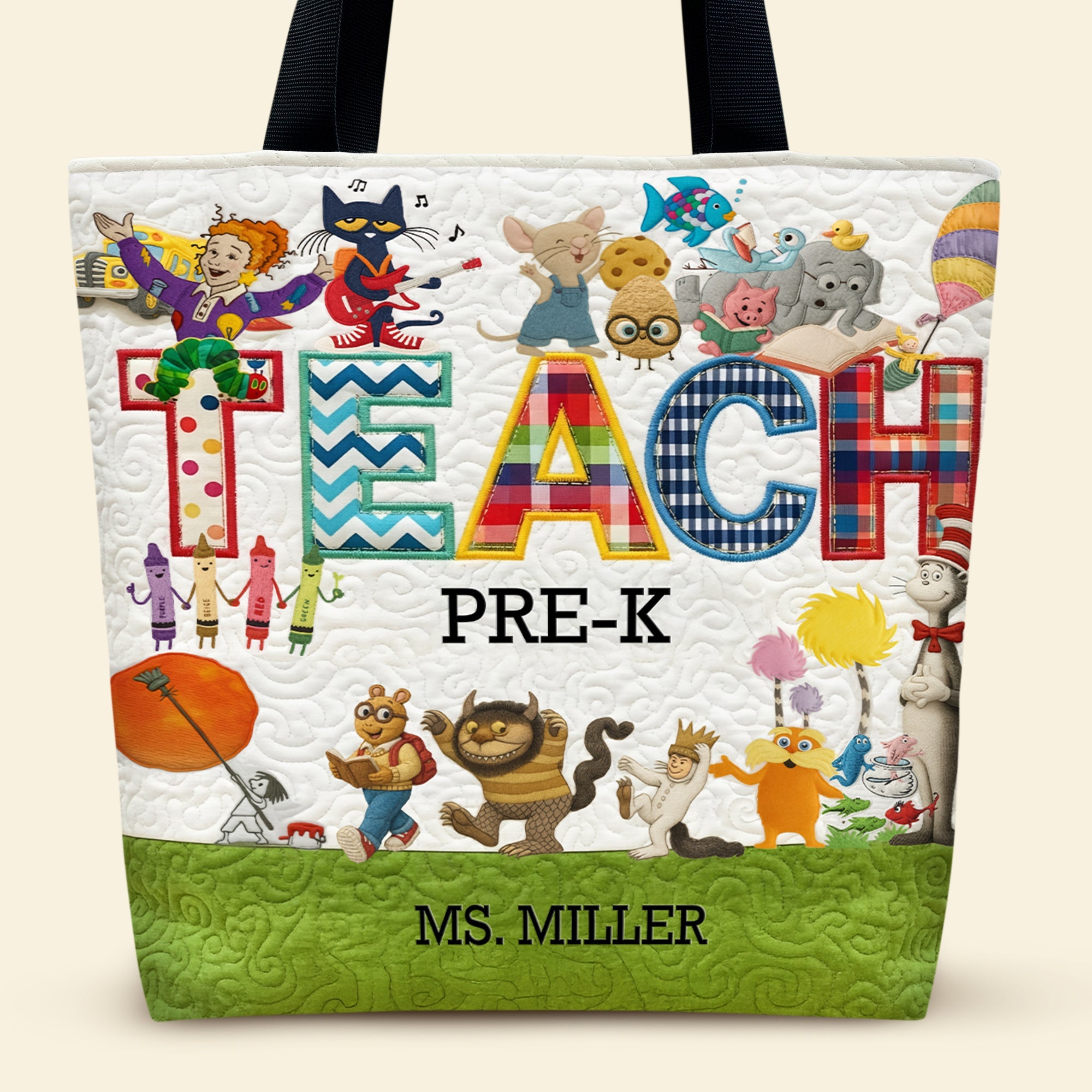 "Teach with Joy!" - Cute Children's Books Character Tote Bag - Personalized Gift for Teachers, Educators, and Book Lovers Tote Bags PopCulturePrints