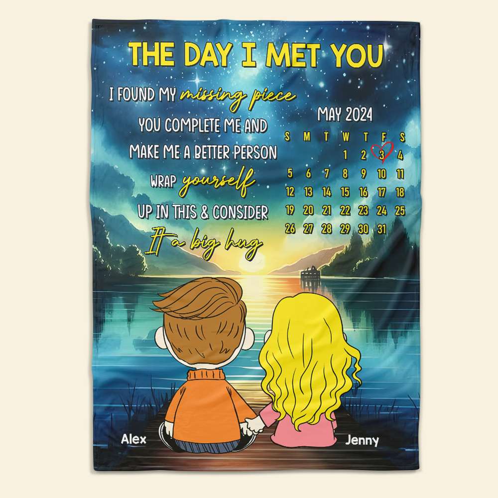Personalized Cartoon Couple Blanket - The Day I Met You Blanket PopCulturePrints
