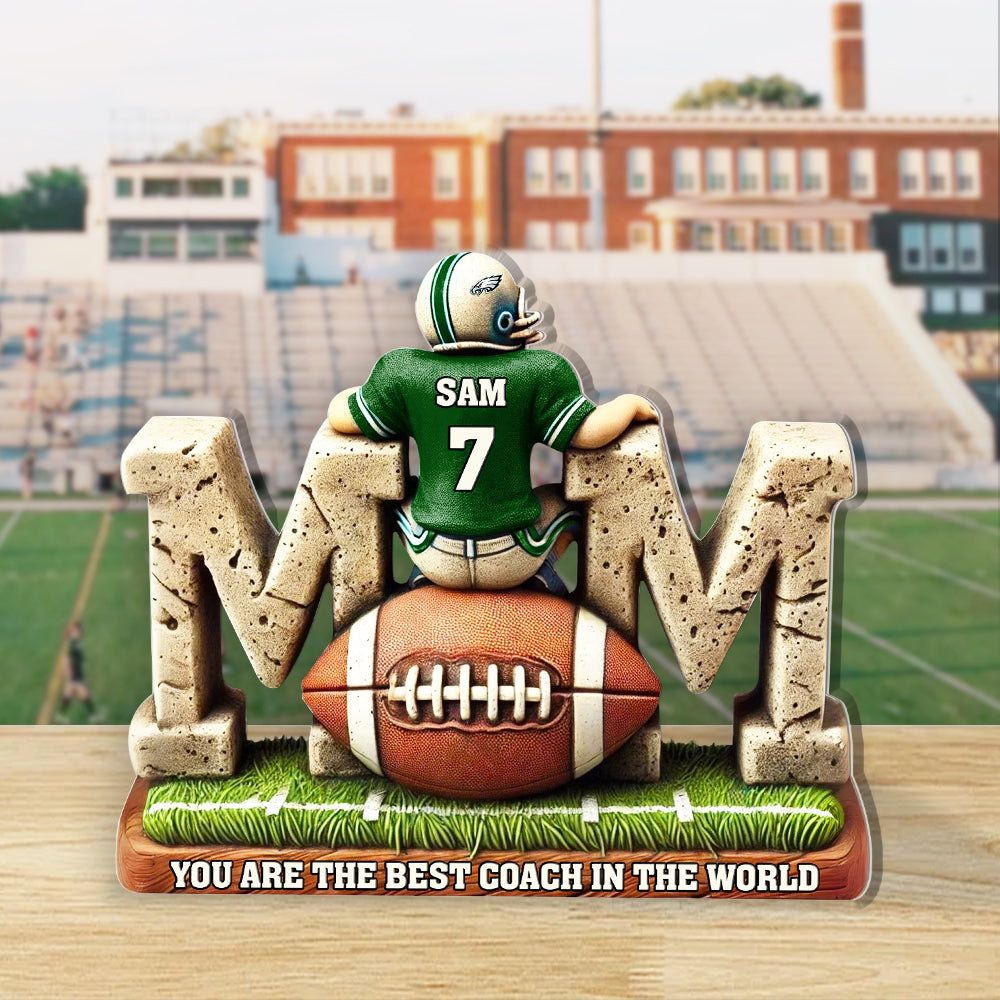 "You Are The Best Coach In The World" - Personalized Acrylic Plaque for Football Moms Shaped Plaques PopCulturePrints