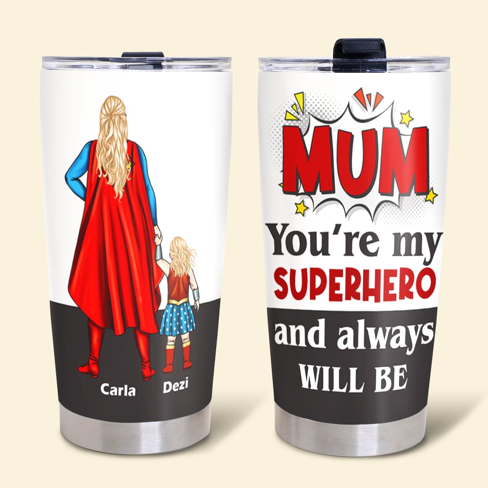 Personalized Superhero Mum Tumbler - Unique Mother's Day Gift Tumbler Cup PopCulturePrints