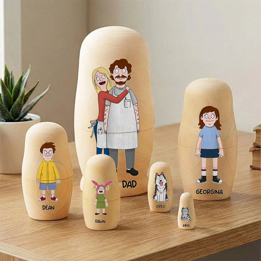 Celebrate Family Love - Quirky Family Wooden Nesting Dolls - Personalized Father's Day Gifts Wooden Nesting Dolls PopCulturePrints