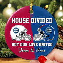 Load image into Gallery viewer, Custom Football Couple Ornament | House Divided, Love United - Valentine&#39;s Day Gifts Ornament PopCulturePrints
