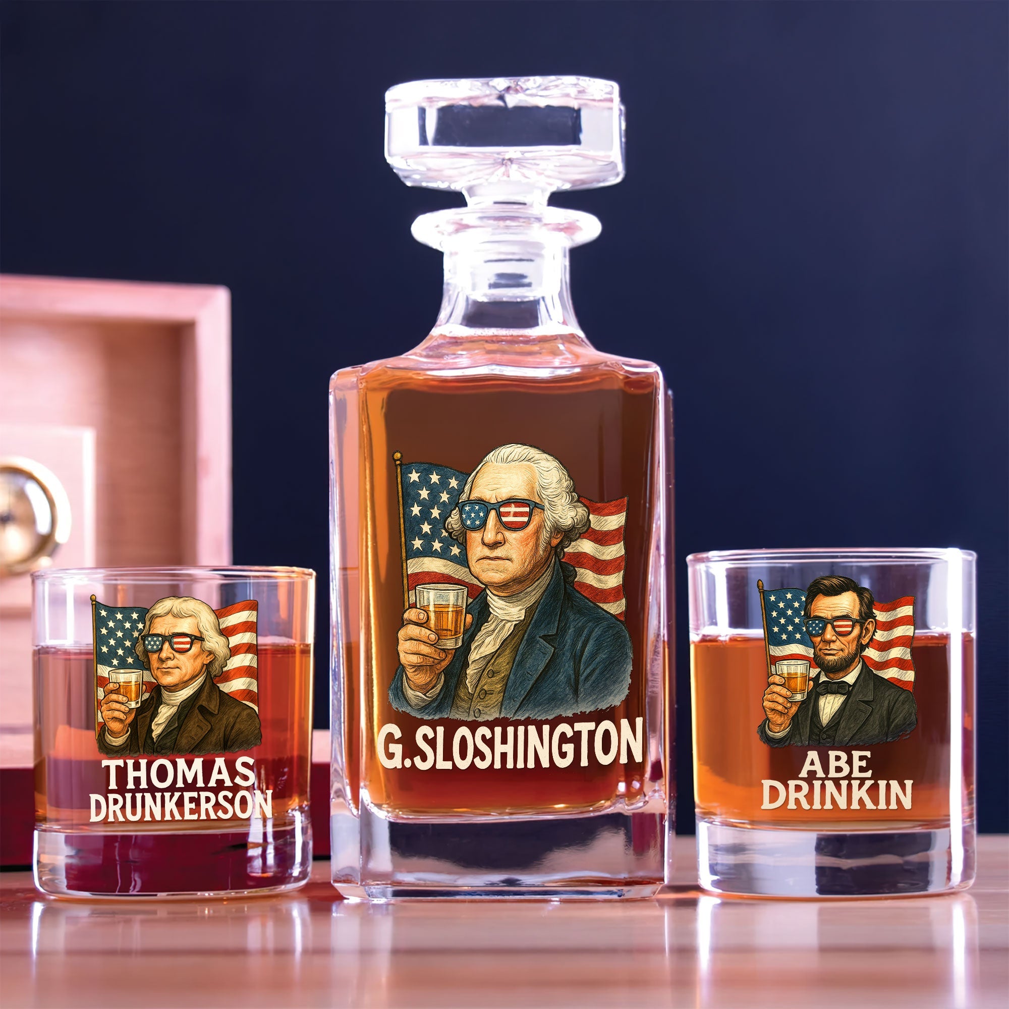 Funny American Whiskey Decanter Set - Personalized Gifts For Men Whiskey Bottle PopCulturePrints