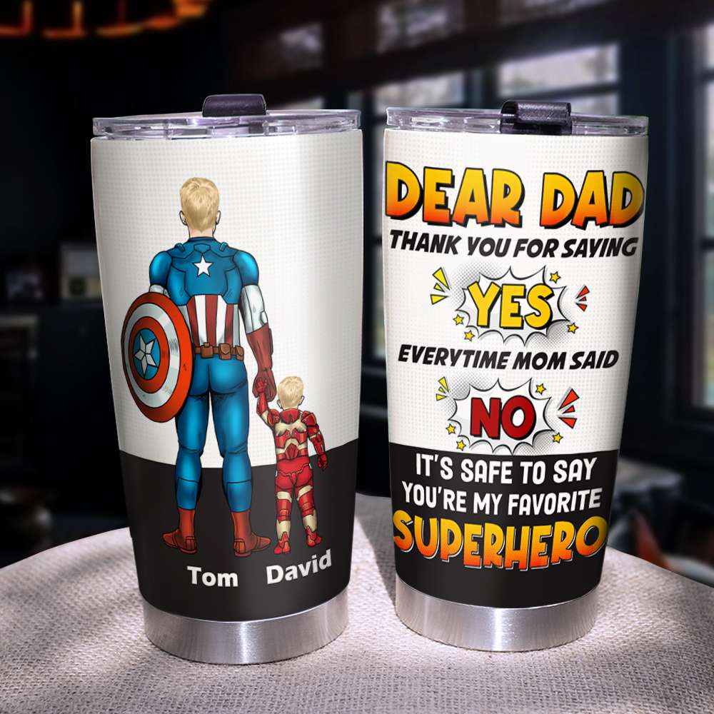 Personalized Superhero Dad Tumbler - Thank You For Saying Yes