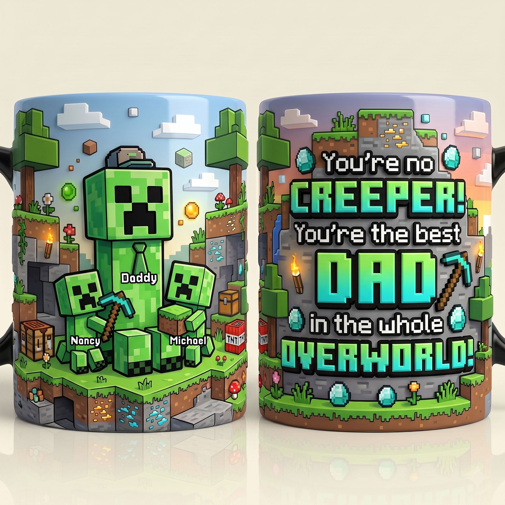 You're No Creeper, You're the Best Dad in the Whole Overworld! - Retro Pixel Builder Dad Magic Mug - Personalized Gifts for Dads Coffee Mug PopCulturePrints
