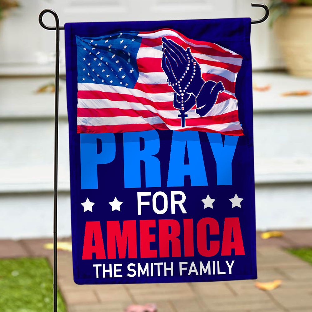 Personalized Pray For America Garden Flag - Custom Family Name