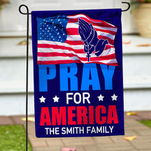 Load image into Gallery viewer, Personalized Pray For America Garden Flag - Custom Family Name
