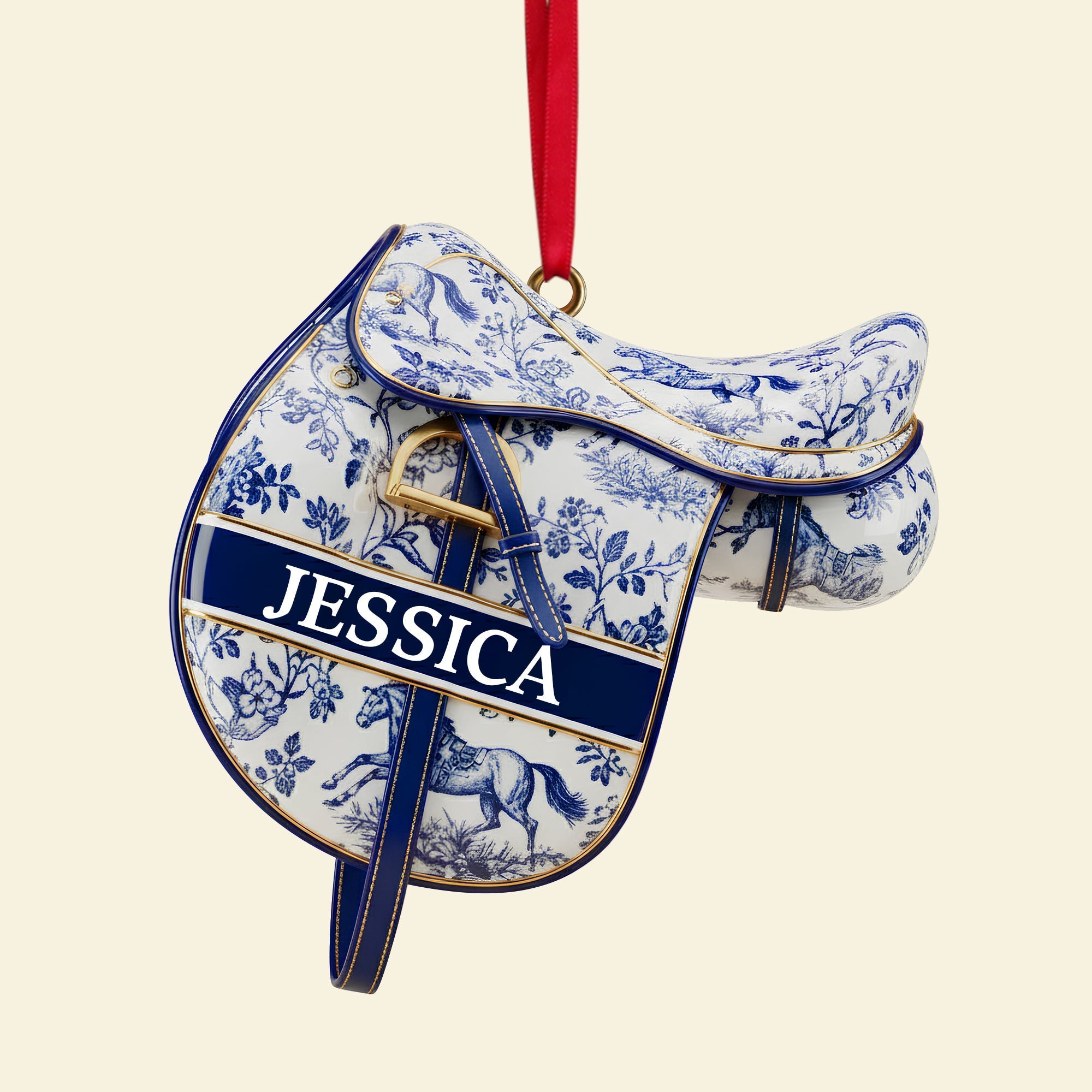 A Gift for Every Equestrian: Personalized Equestrian Saddle Ornament - A Custom Christmas Present for Horse Riding Enthusiasts Ornament PopCulturePrints