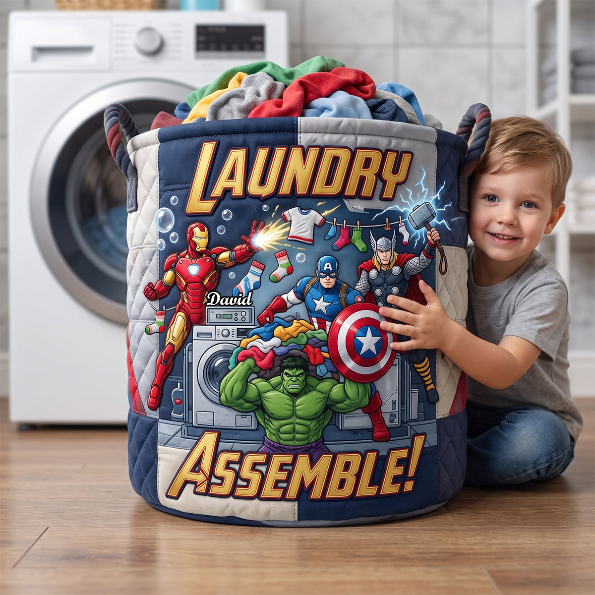 Hero Squad Quilted Laundry Basket - Personalized Gifts 06tydh090726 Laundry Basket PopCulturePrints