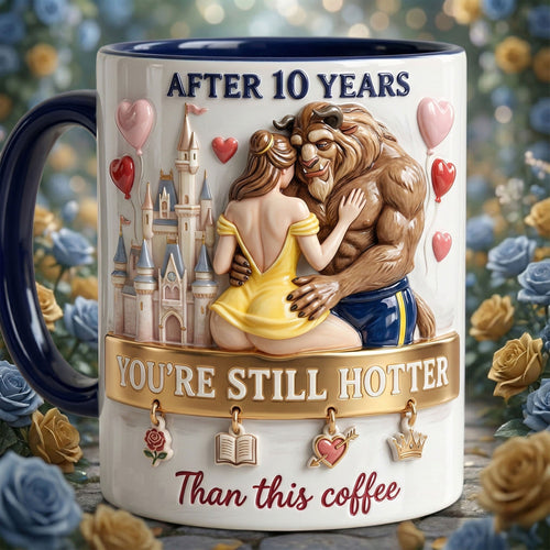 After 10 Years, You’re Still Hotter Than This Coffee - Fairytale Couple Accent Mug - Personalized Gifts for Couples Coffee Mug PopCulturePrints