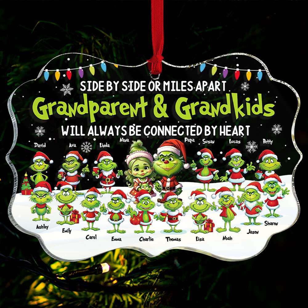 Personalized Grandparents & Grandkids Christmas Ornament - Side By Side Or Miles Apart