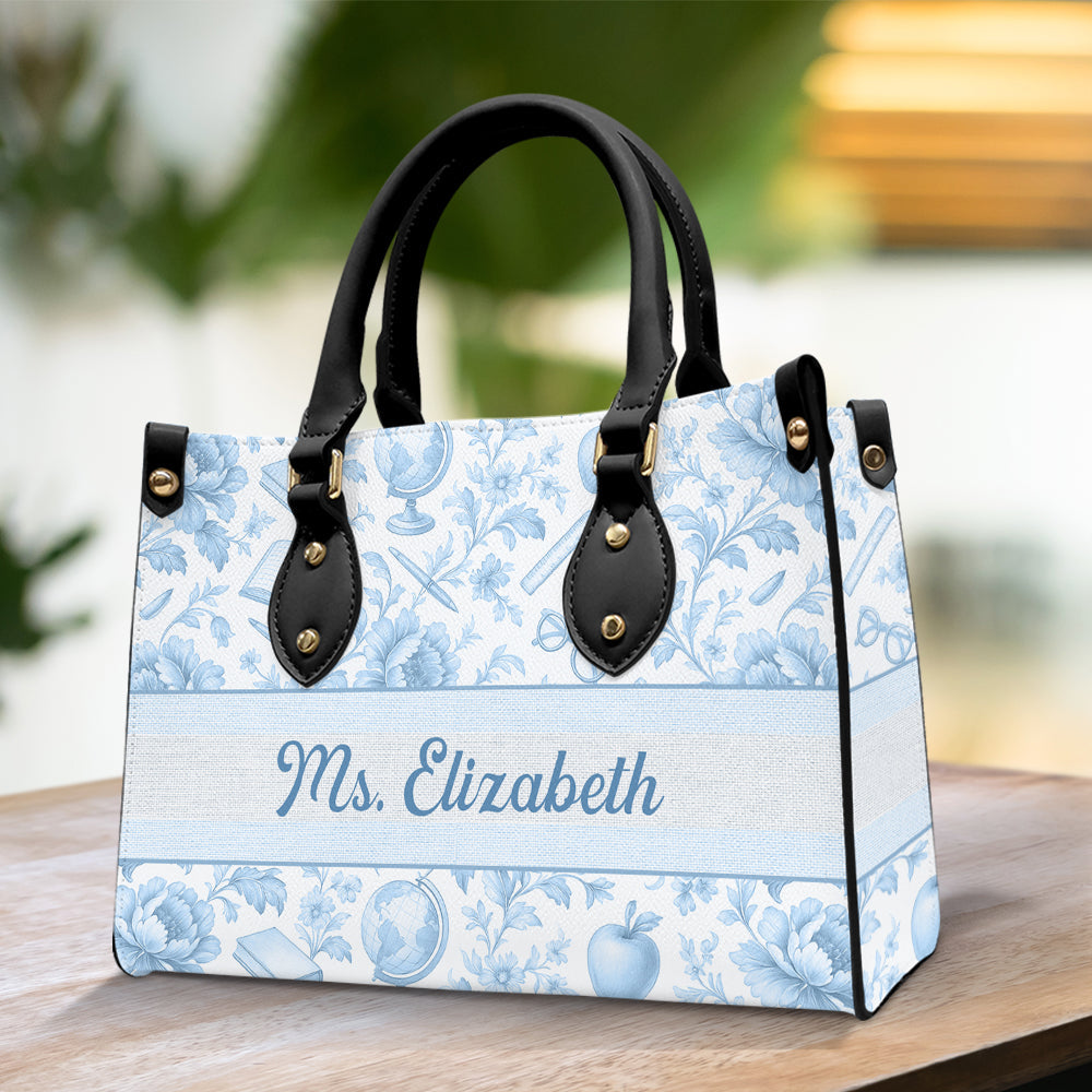 Personalized Classic Toile Pattern Leather Bag – A Meaningful Gift for Teachers, Friends, and Loved Ones Leather Bag PopCulturePrints