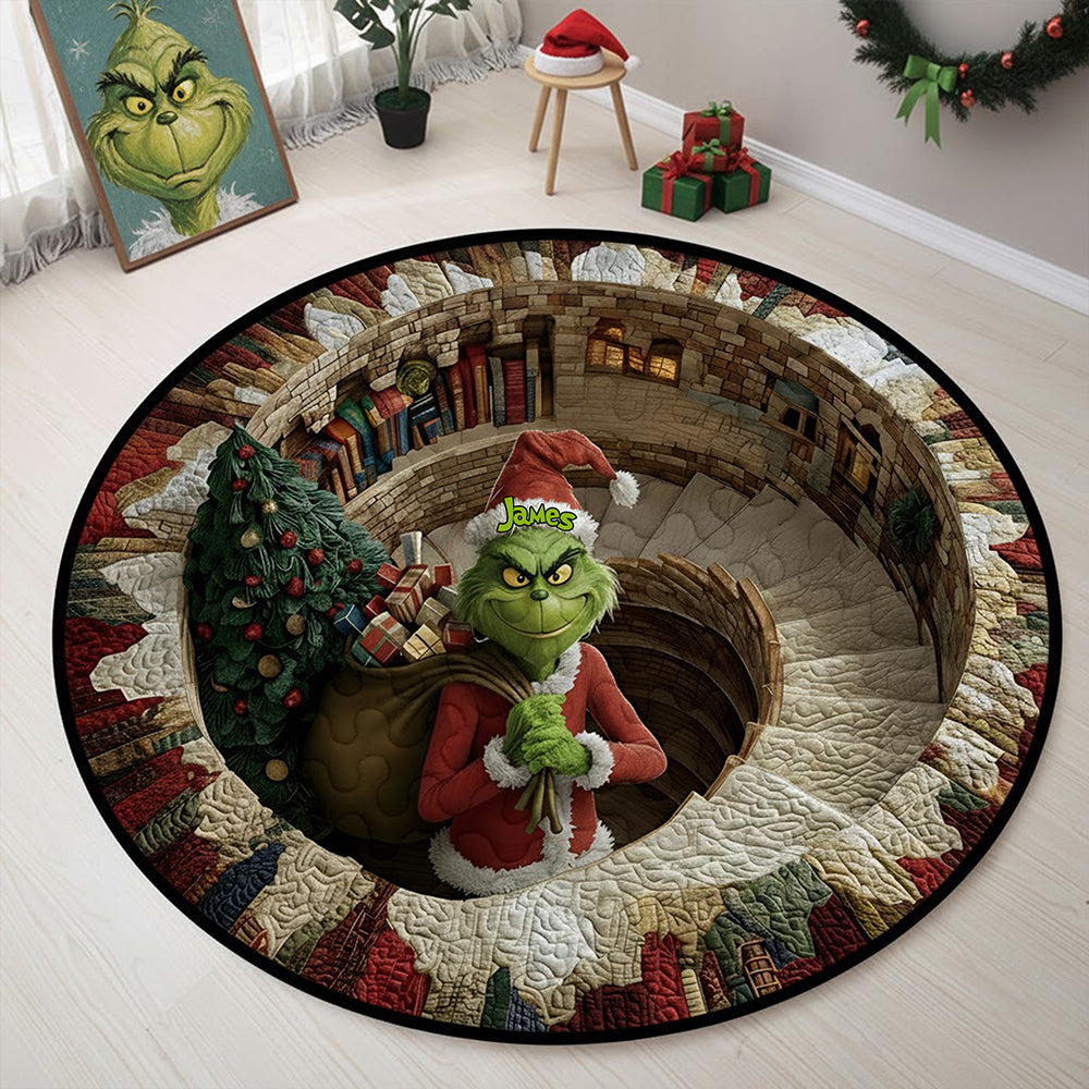 "Happiness is a Cozy Christmas" - Personalized Green Monster Quilted Round Mat - Perfect Gift for Family and Friends Doormat PopCulturePrints