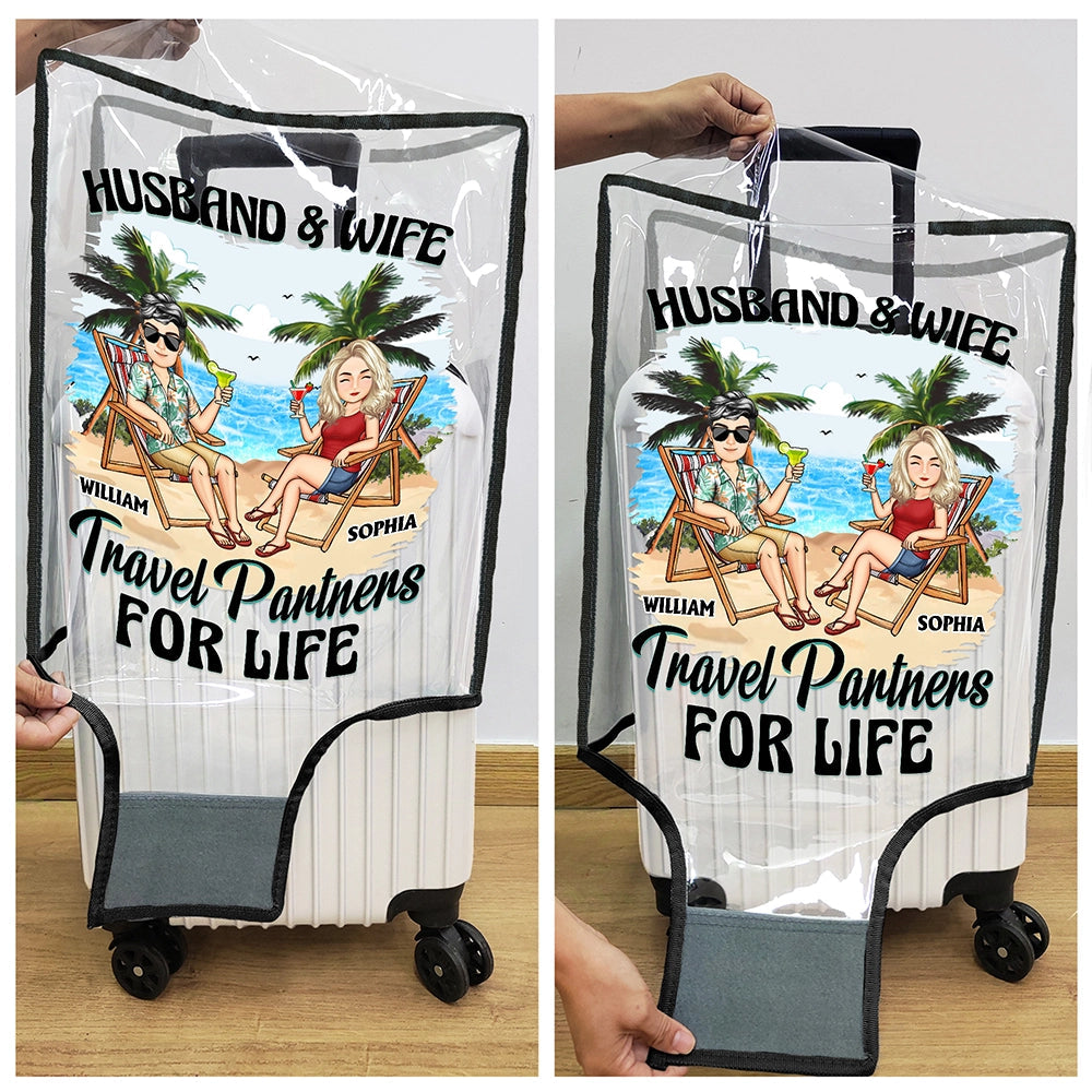 Travel Partners For Life - Personalized Clear Luggage Cover - Custom Gift for Couples Luggage Cover PopCulturePrints