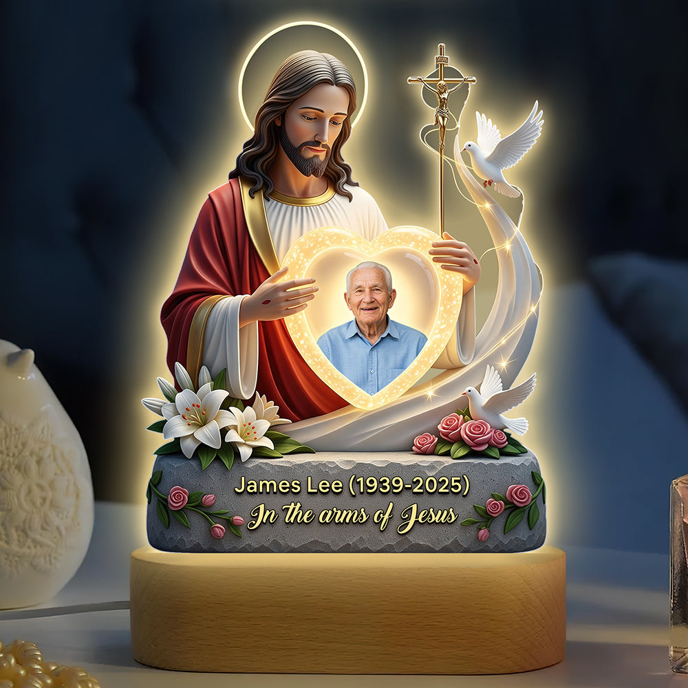 Forever in Our Hearts - Custom Photo Gift Featuring Jesus Led Light Led Night Light PopCulturePrints